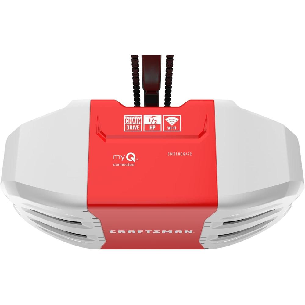 imageCRAFTSMAN 12 HP Smart Garage Door Opener  myQ Smartphone Controlled  Chain Drive Wireless Keypad Included Model CMXEOCG472 Red