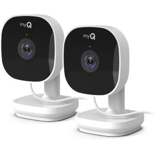 CHAMBERLAIN myQ Outdoor Battery Camera | 2K Camera, Color Night Vision, Spotlight, Motion Alerts, Live View with Two-Way Talk, Wireless, Weather-Resistant, Outdoor, White(Smart Indoor Camera  2pk)