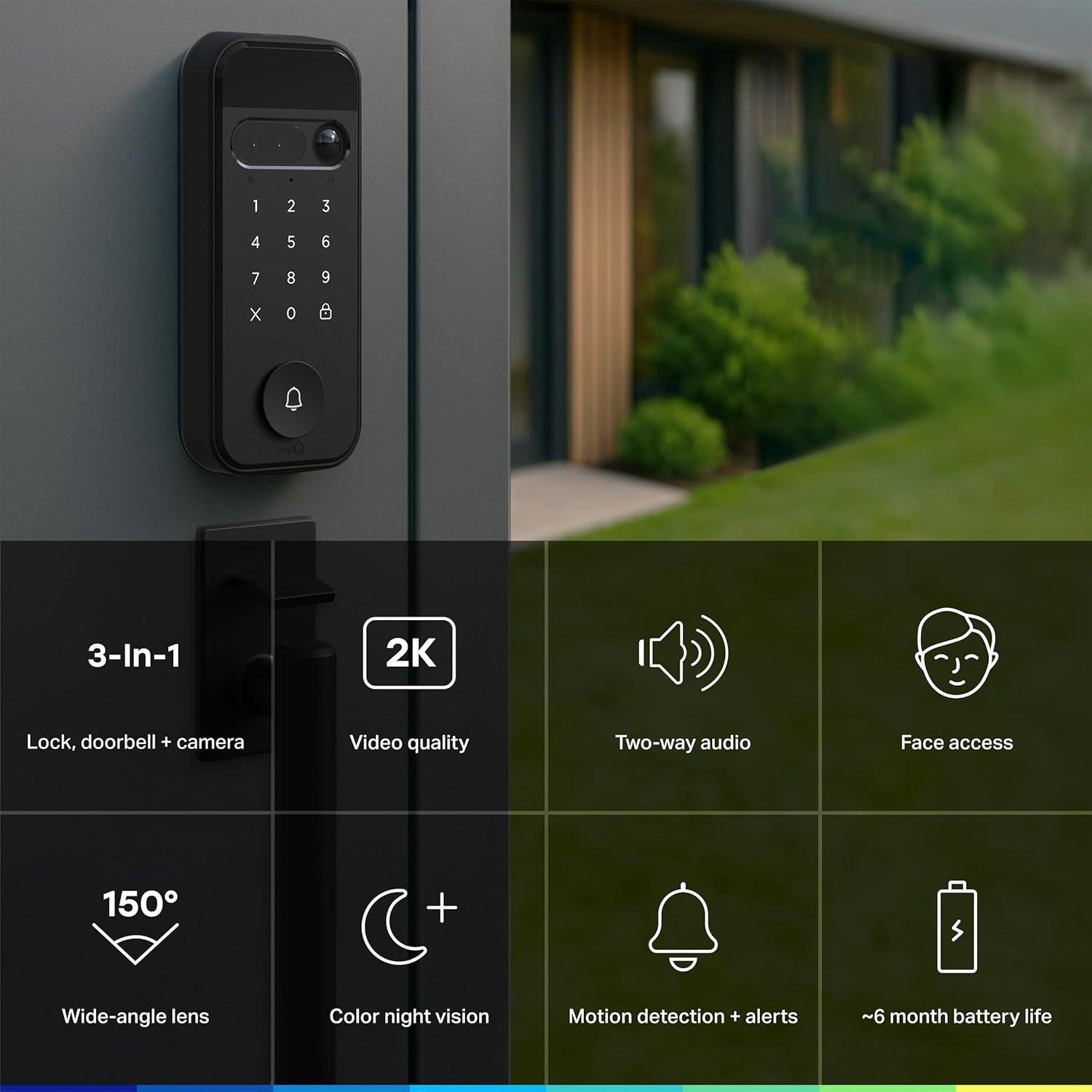 image:imagemyQ Secure View 3in1 Smart Lock with 2K HDR Video Doorbell Camera Face Access Fingerprint Access PIN amp App Control Intelligent Entry with Builtin Camera Color Night Vision amp TwoWay Audio