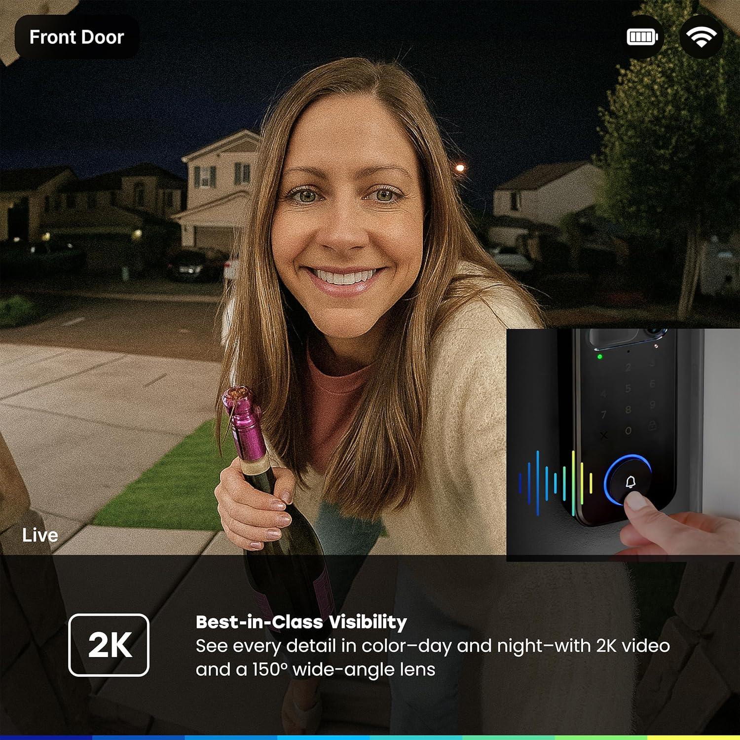 image:imagemyQ Secure View 3in1 Smart Lock with 2K HDR Video Doorbell Camera Face Access Fingerprint Access PIN amp App Control Intelligent Entry with Builtin Camera Color Night Vision amp TwoWay Audio
