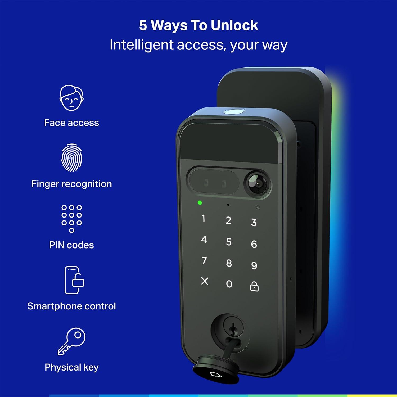 image:imagemyQ Secure View 3in1 Smart Lock with 2K HDR Video Doorbell Camera Face Access Fingerprint Access PIN amp App Control Intelligent Entry with Builtin Camera Color Night Vision amp TwoWay Audio